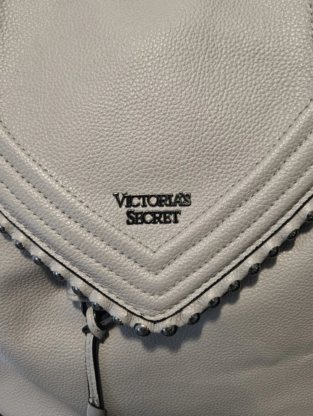 Victoria's Secret Faux‎ Leather Backpack Gray Bag Snap Pocket Limited Edition